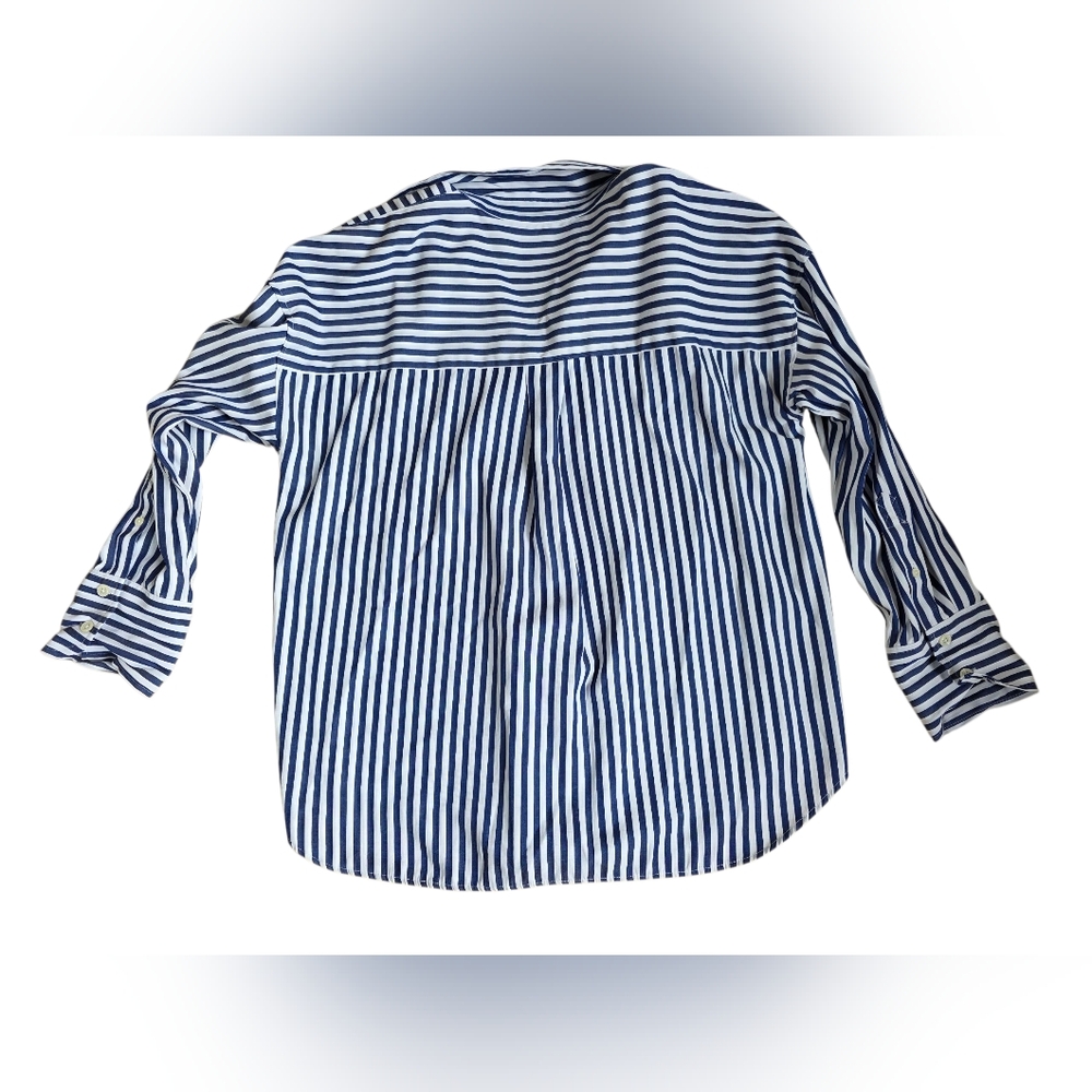 Zara Blue & White Striped Button-Down Shirt - Women - Picture 2 of 4